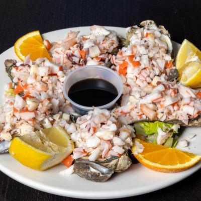 Oysters topped with ceviche.