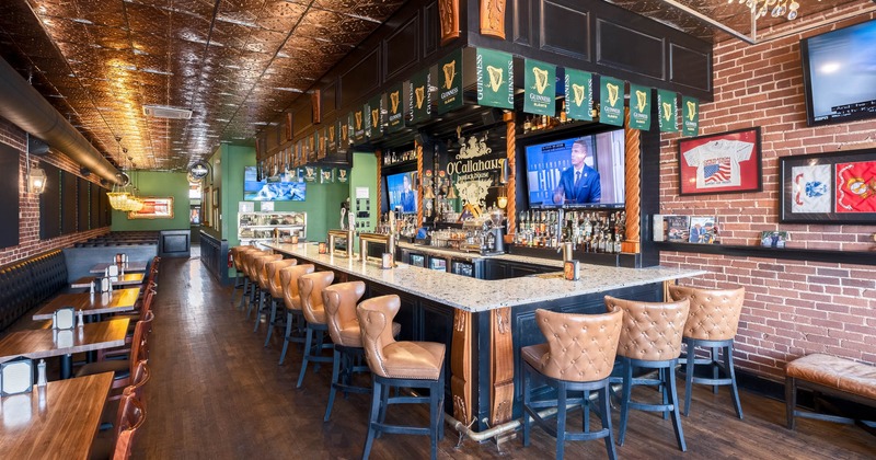 Interior, bar area and bar stools