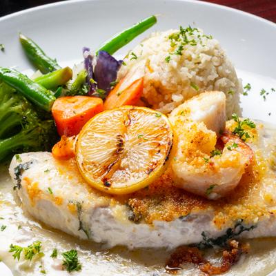 Fresh Grilled Swordfish with Jumbo Shrimp.