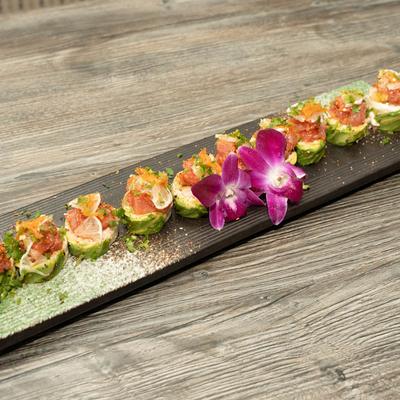 Crab, tuna, shrimp tempura and avocado rolls.