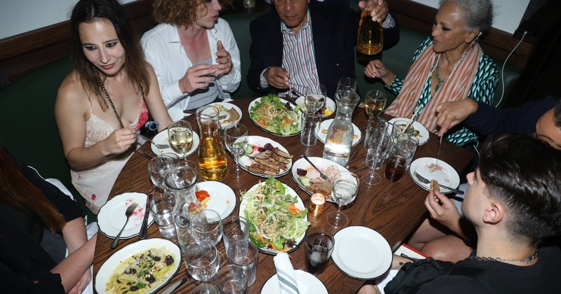 A group of people dining