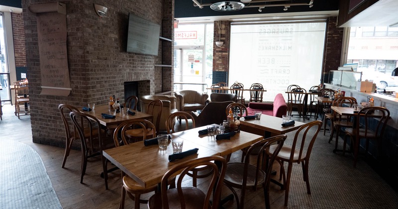 Interior, dining area, set tables ready for guests