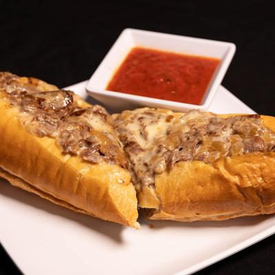 Philly Cheesesteak, served with marinara.