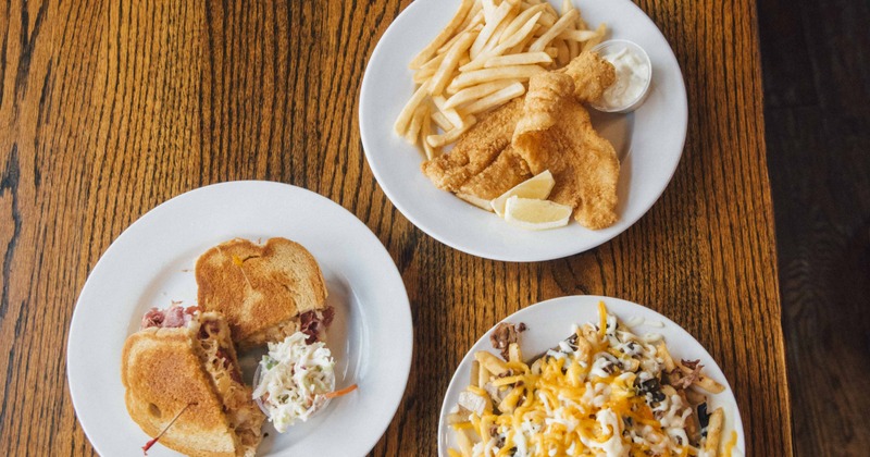 Several dishes served, top view