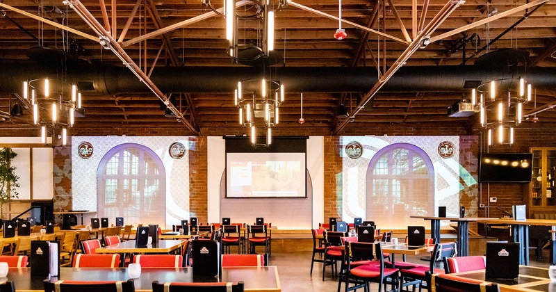 Interior, dining tables and seats