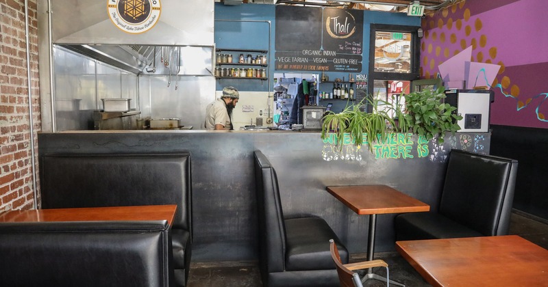 Interior space, seating area and open kitchen