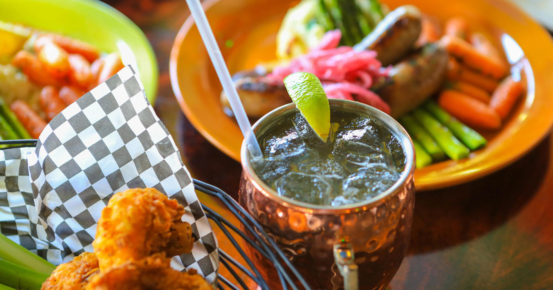 Different dishes and cocktail served