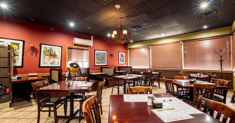 Interior, dining area, tables and chairs