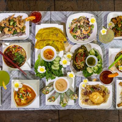 Assorted food dishes.