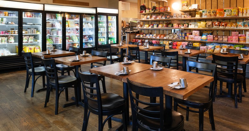 Interior, tables and chairs ready for guests
