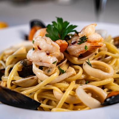 Mussels and shrimp pasta.