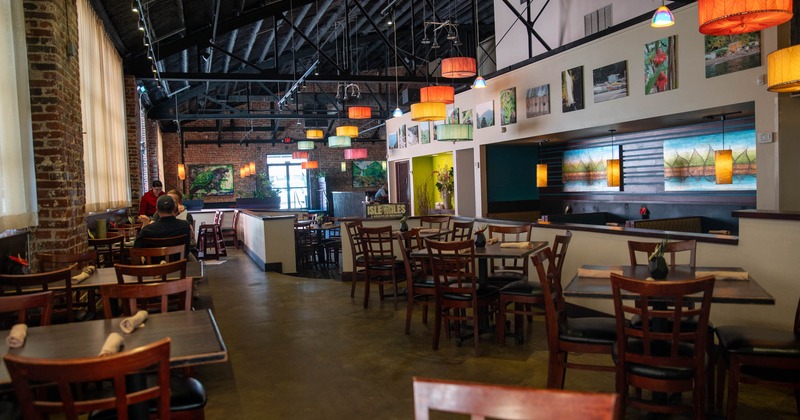 Interior, dining tables and chairs