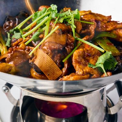 Braised beef brisket with veggies.