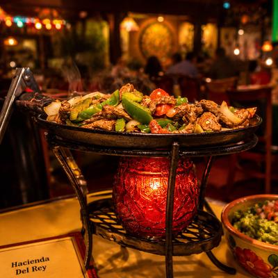 Chicken, steak, and shrimp Fajita stand.