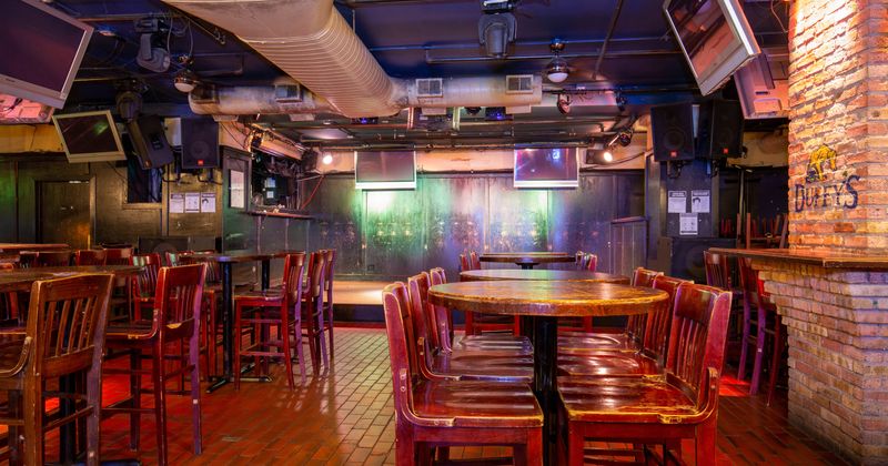 Interior, round tables in dining area