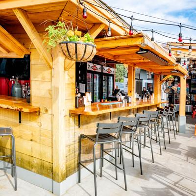 Exterior, bar, stools.