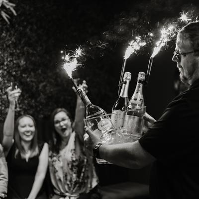Sparkling wine with sprinklers.