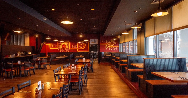 Interior, seating area with a lot of tables and chairs