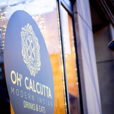 Restaurant logo on the window.