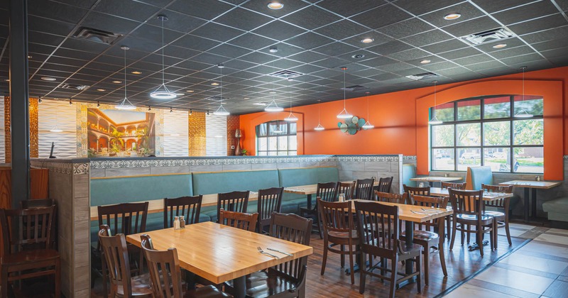 Interior, dining area, tables and seating