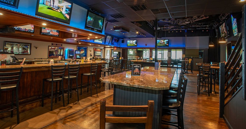 Interior, seating area and bar