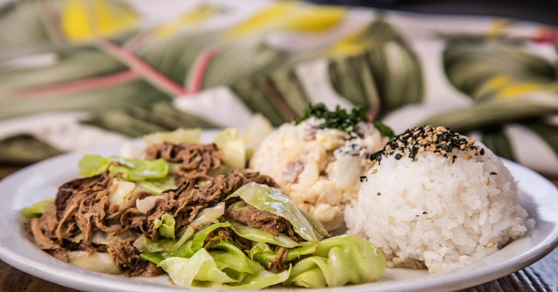 Pulled pork, salad, and rice