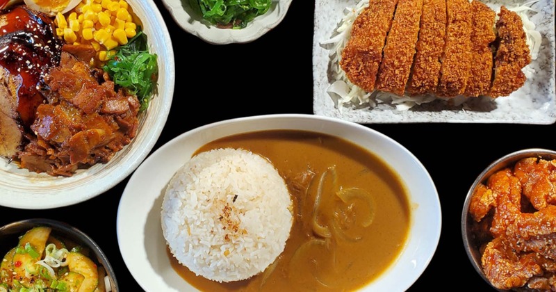 A variety of  dishes on a black background