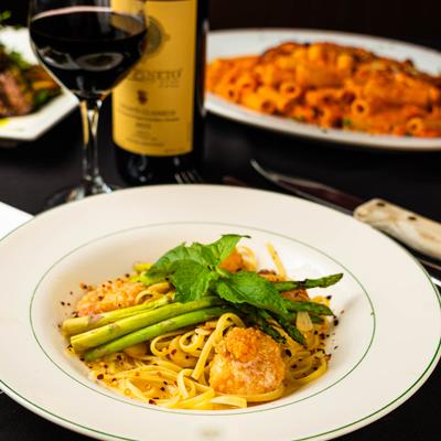 Shrimp pasta with asparagus.
