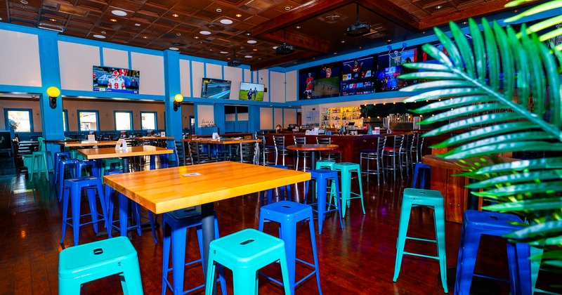 Interior, high tables and chairs