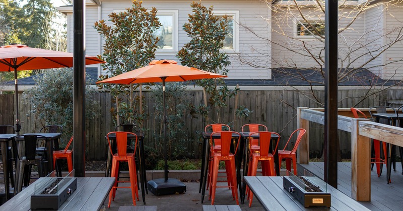 Exterior, tables, chairs, parasols, plants