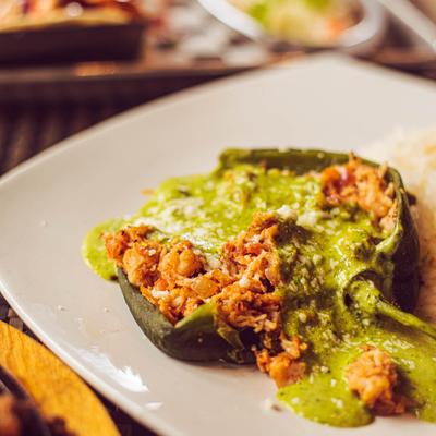 Pepper stuffed with lobster meat and sauce