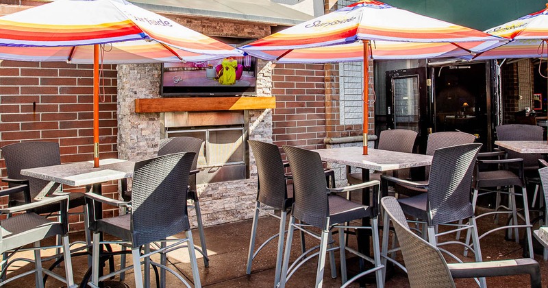 Exterior, seating place with parasols