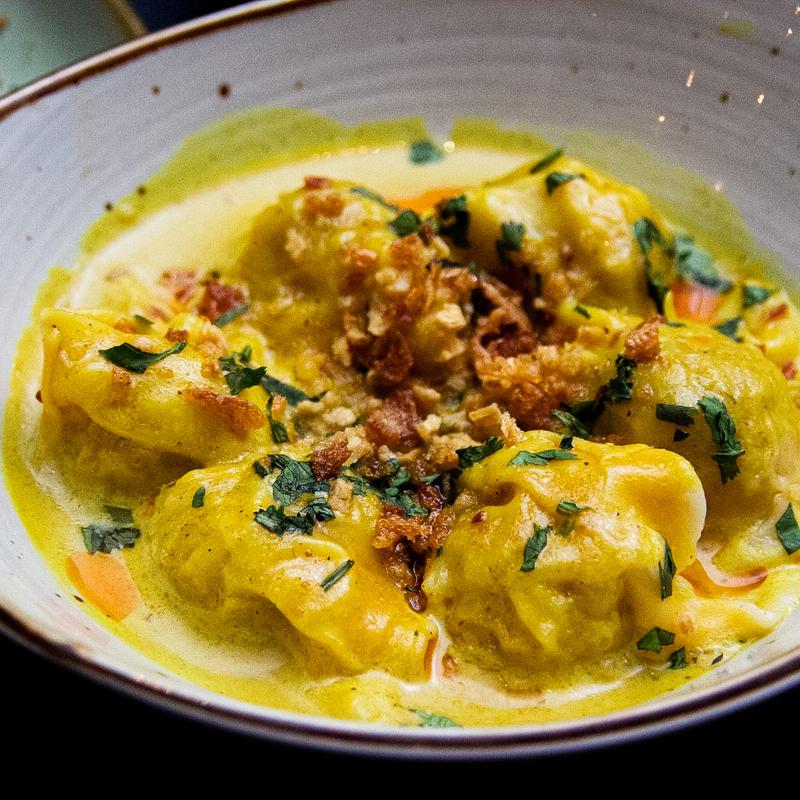 Yellow Coconut Curry Chicken Dumplings photo
