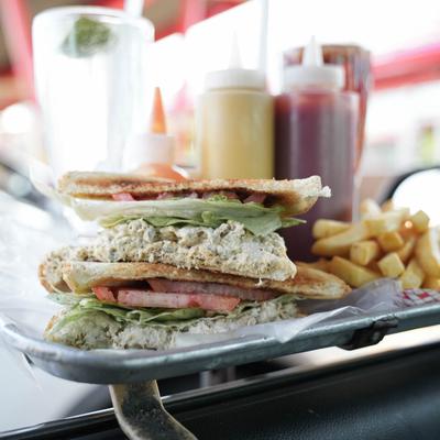 tuna salad sandwich with fries.