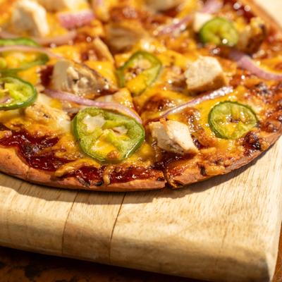 Barbecue sauce pizza.
