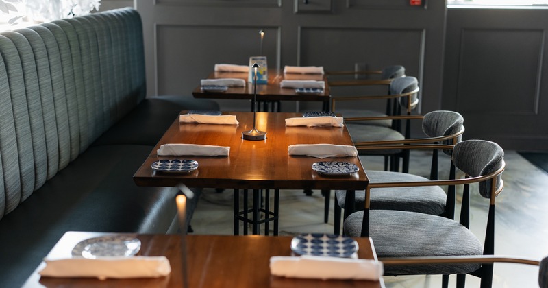 Diner tables, chairs, side view