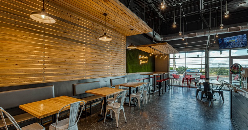 Interior, seating area with tables and chairs