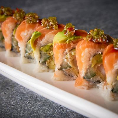 A salmon sushi roll.