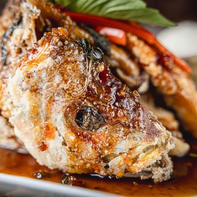 Served crispy red fish