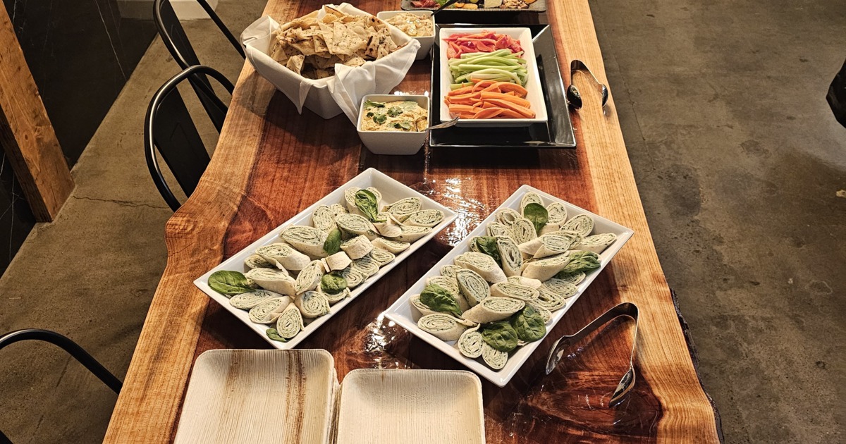 pic of catering setup with food