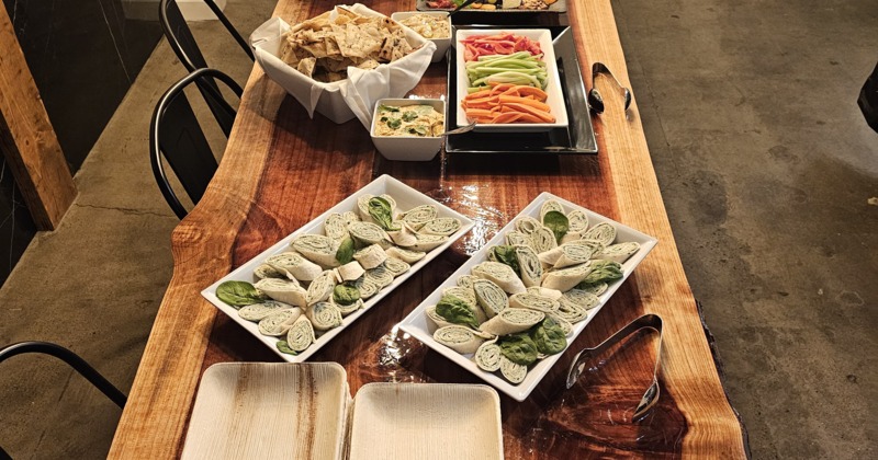 pic of catering setup with food