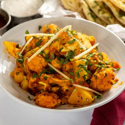 Aloo Gobi dish of potatoes and cauliflower with various spices.