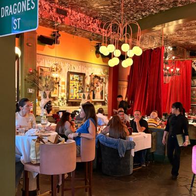 People eating at the tables.