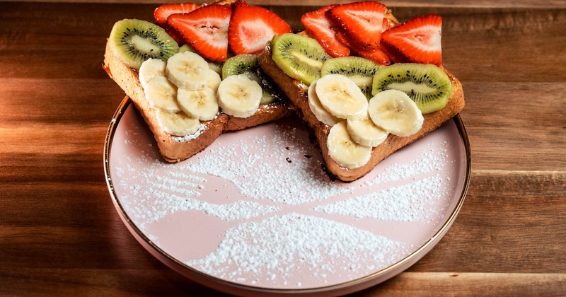 French Toast, with bananas, kiwi, and strawberries