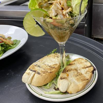 SKIP'S SEAFOOD COCKTAIL, MEXICAN STYLE COCKTAIL W/ GULF SHRIMP & FRESH LUMP CRABMEAT.