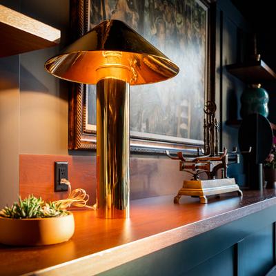 Brass lamp and a vintage scale.