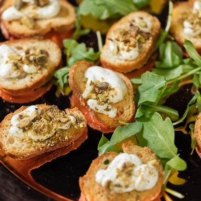 Crostini with topping.