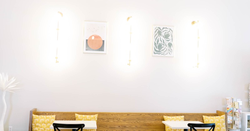 Interior, dining booths, wall art