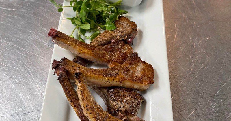 Lamb chops, wkith microgreens and green jelly