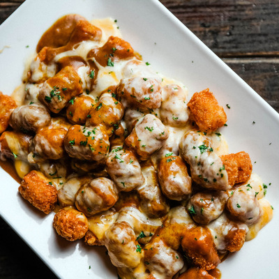 Loaded tots, top view.